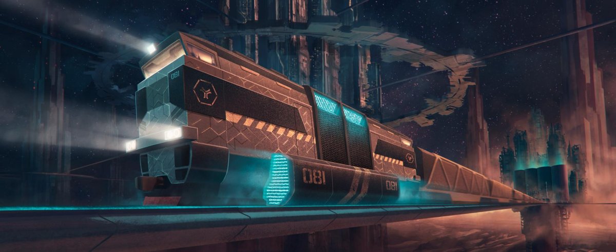Поезд концепт арт Sci Fi