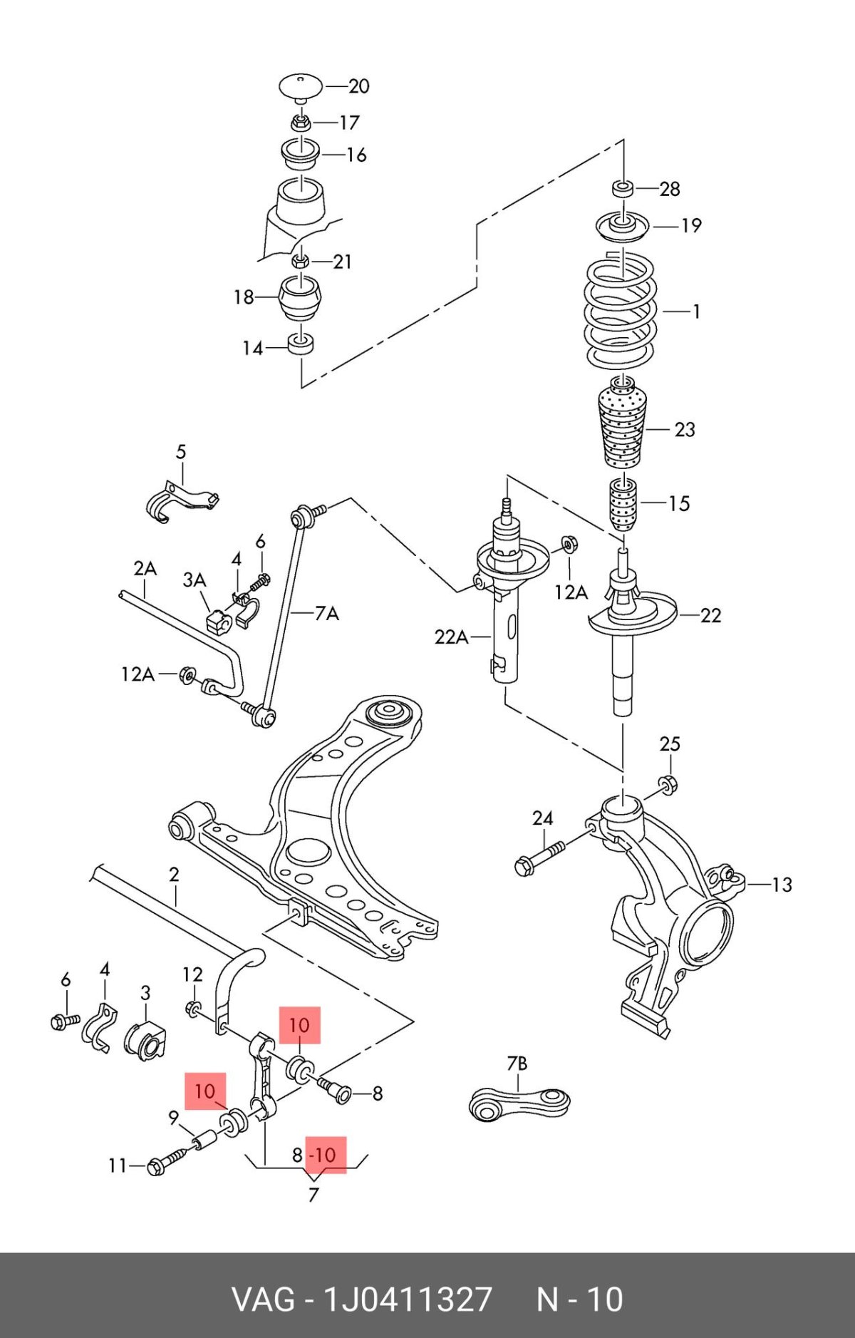 Схема передней подвески Октавия а7