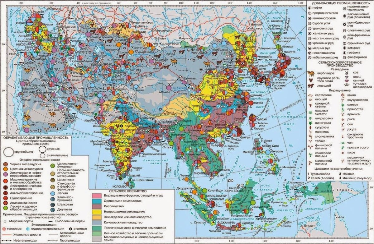 Основные районы сельского хозяйства зарубежной Азии
