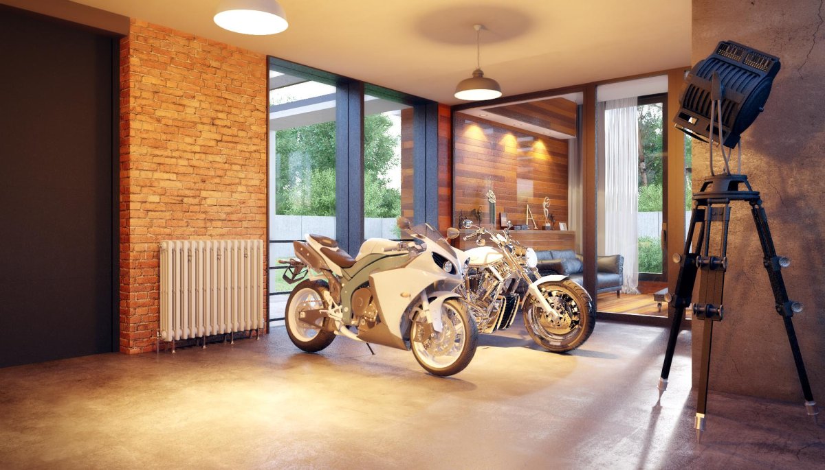 Харлей Дэвидсон в лофт интерьере