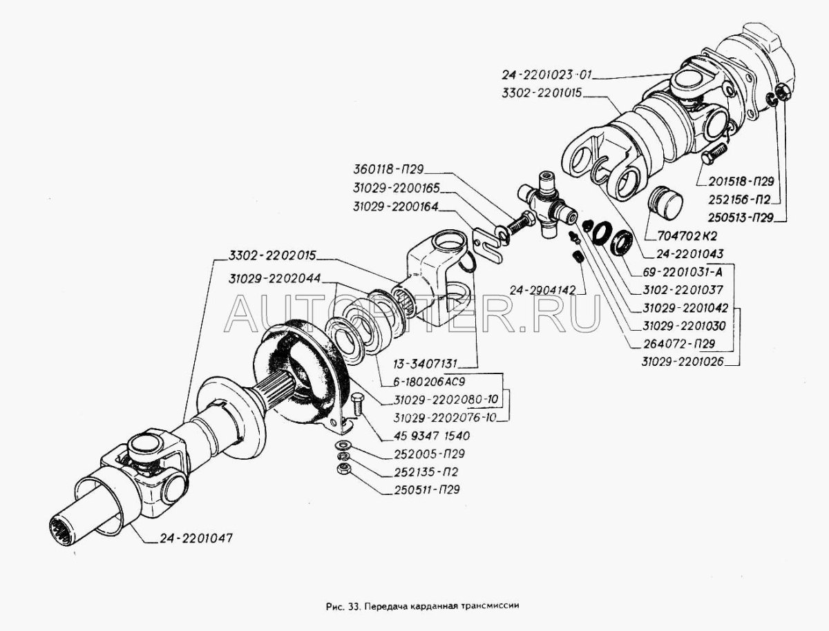 Карданный вал ГАЗ 3302 схема