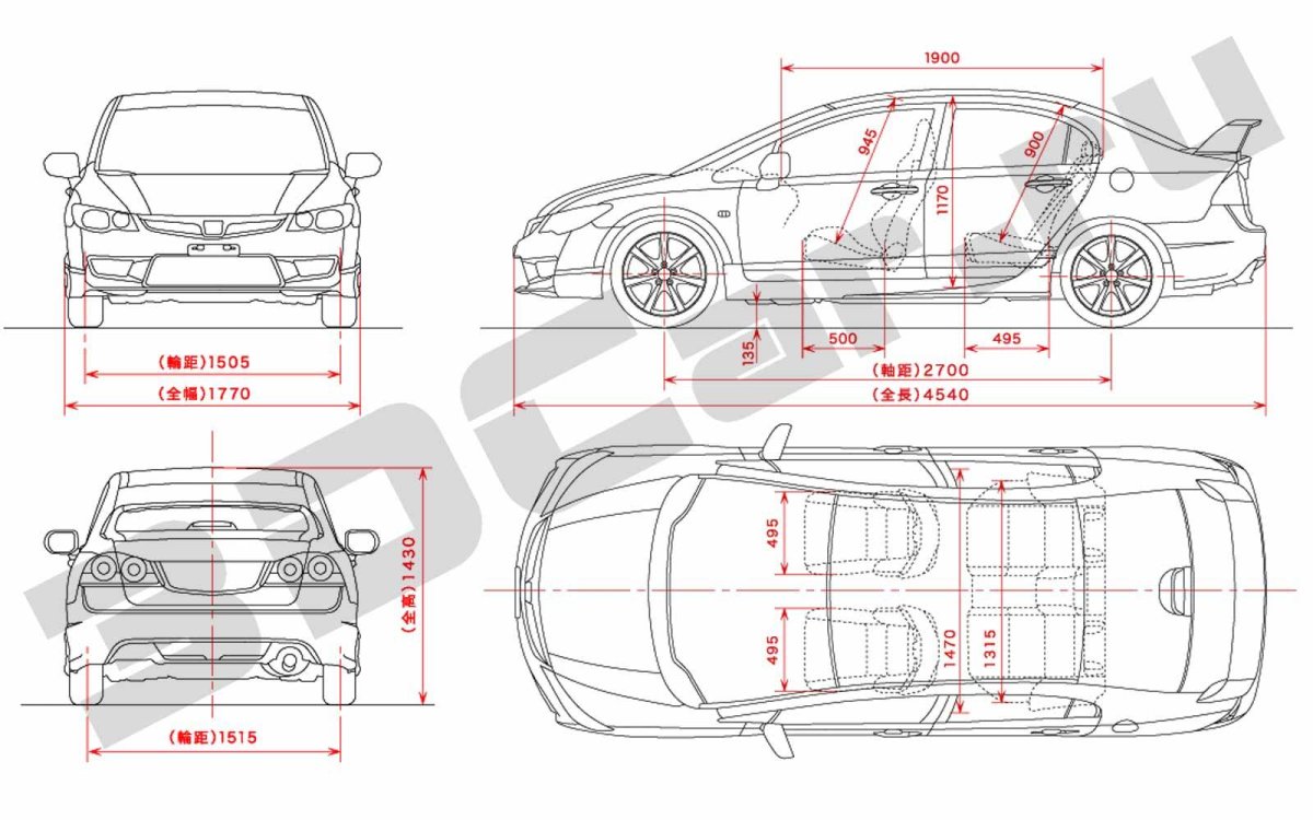 Габариты Хонда Цивик 2008 седан