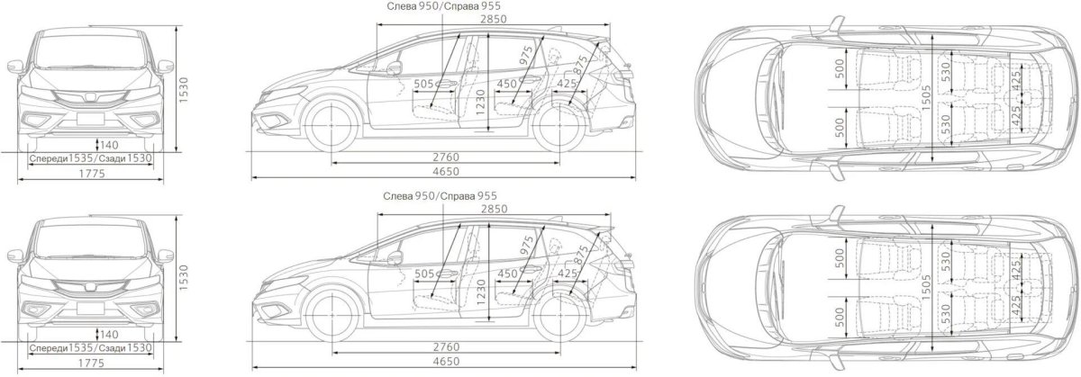 Honda Fit Shuttle Размеры салона
