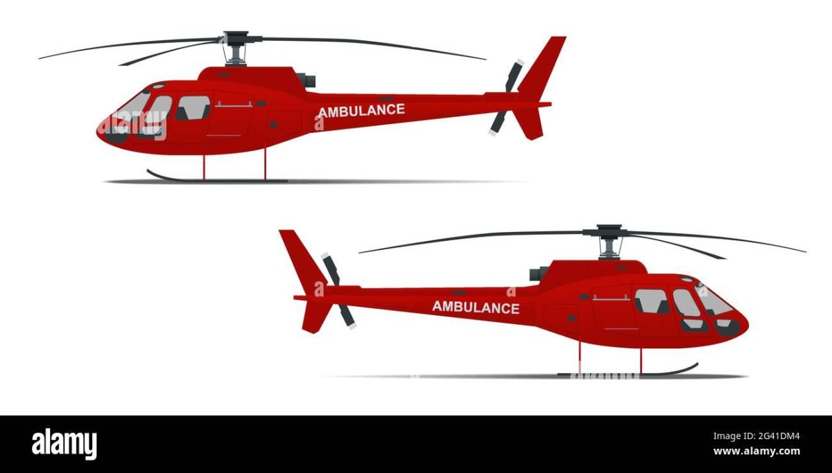 Белый вертолет с красным крестом