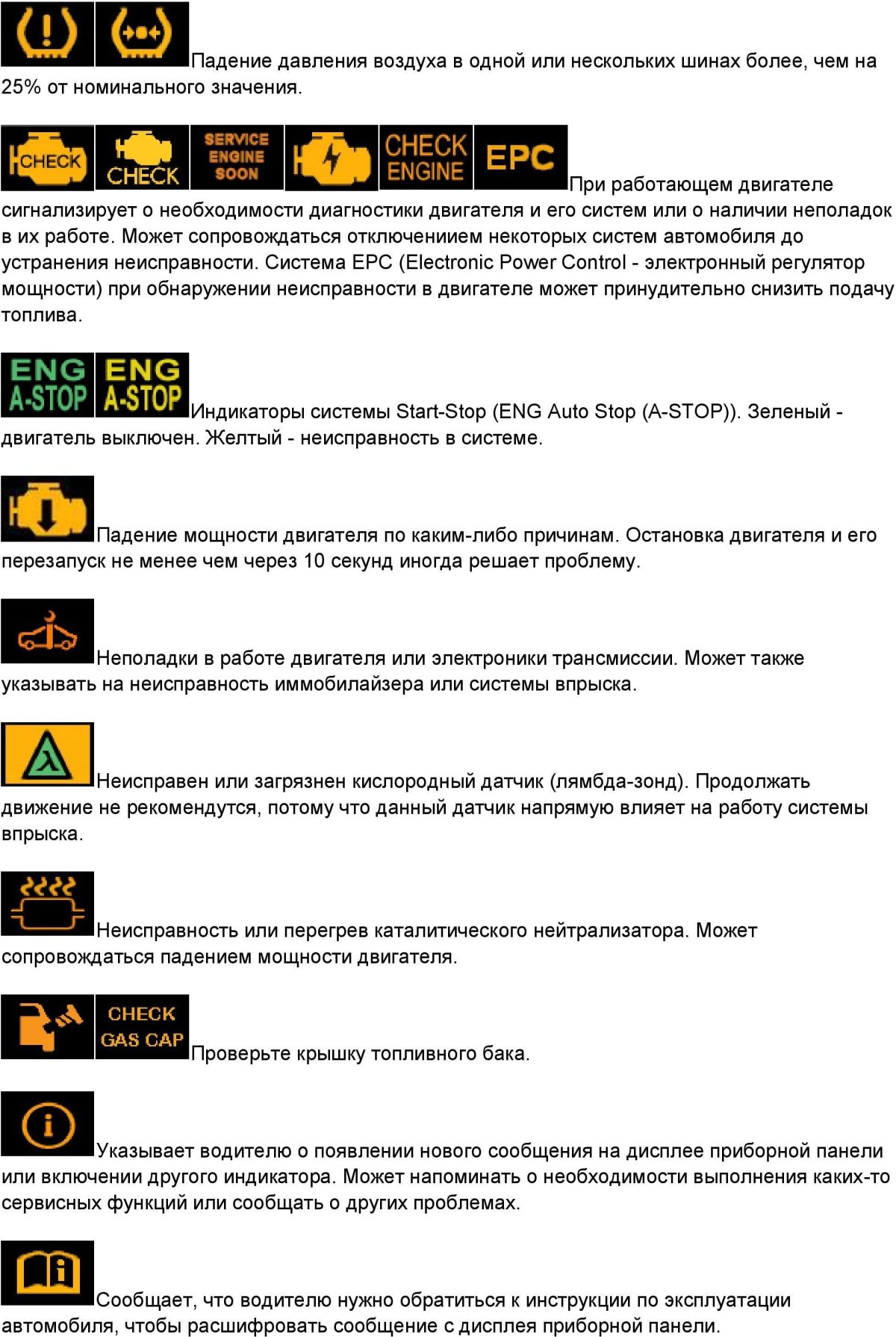 Значки на панели приборов Шкода Октавия а5