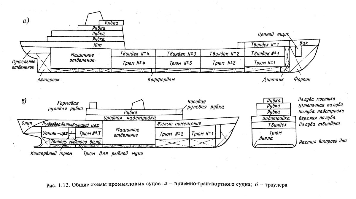 Схема расположения судовых помещений на сухогрузном судне
