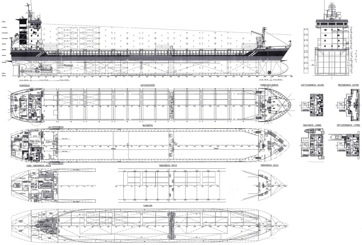 Чертеж судна контейнеровоза