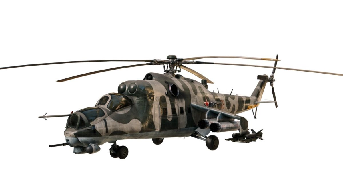 Ми-24 на белом фоне сбоку