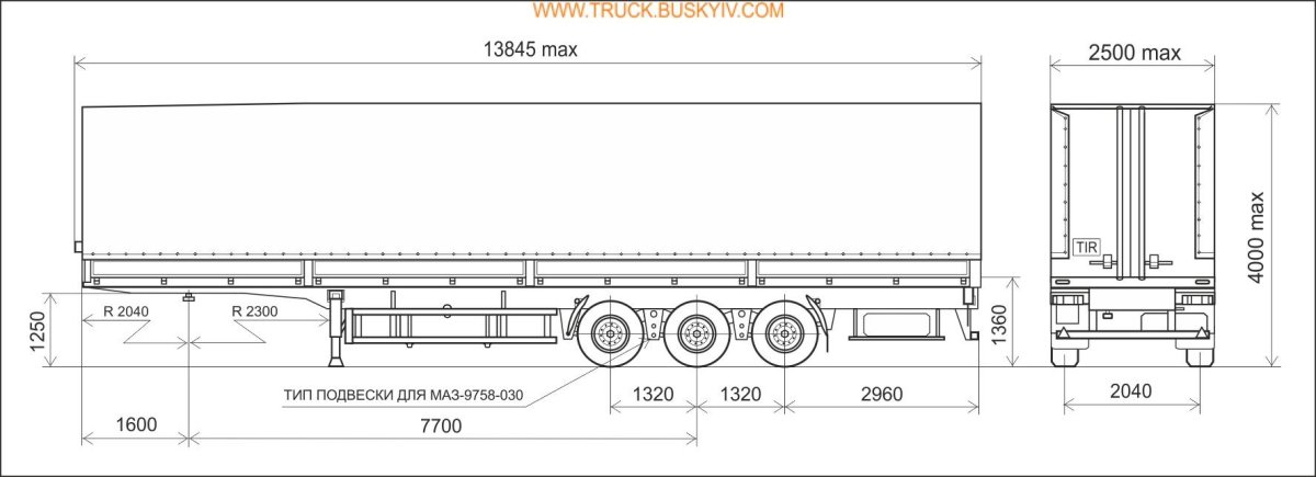 Полуприцеп МАЗ 975800 габариты