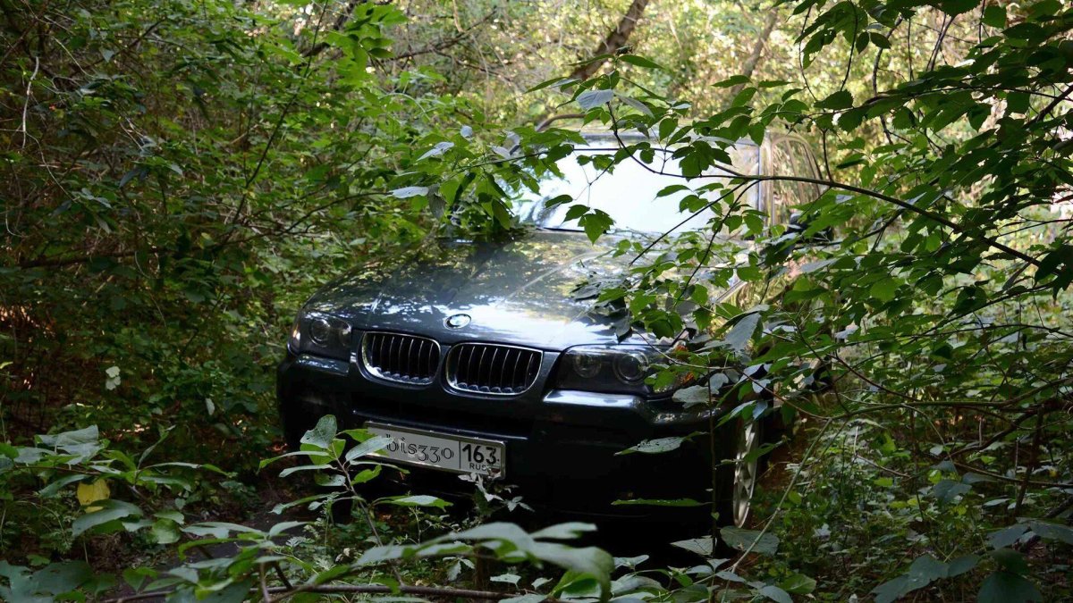 БМВ е53 в лесу осеннем