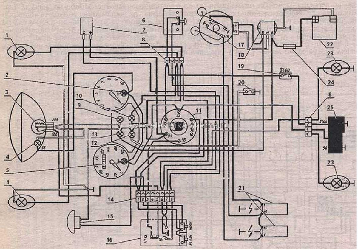 Схема электрооборудования Ява 634 6 вольт