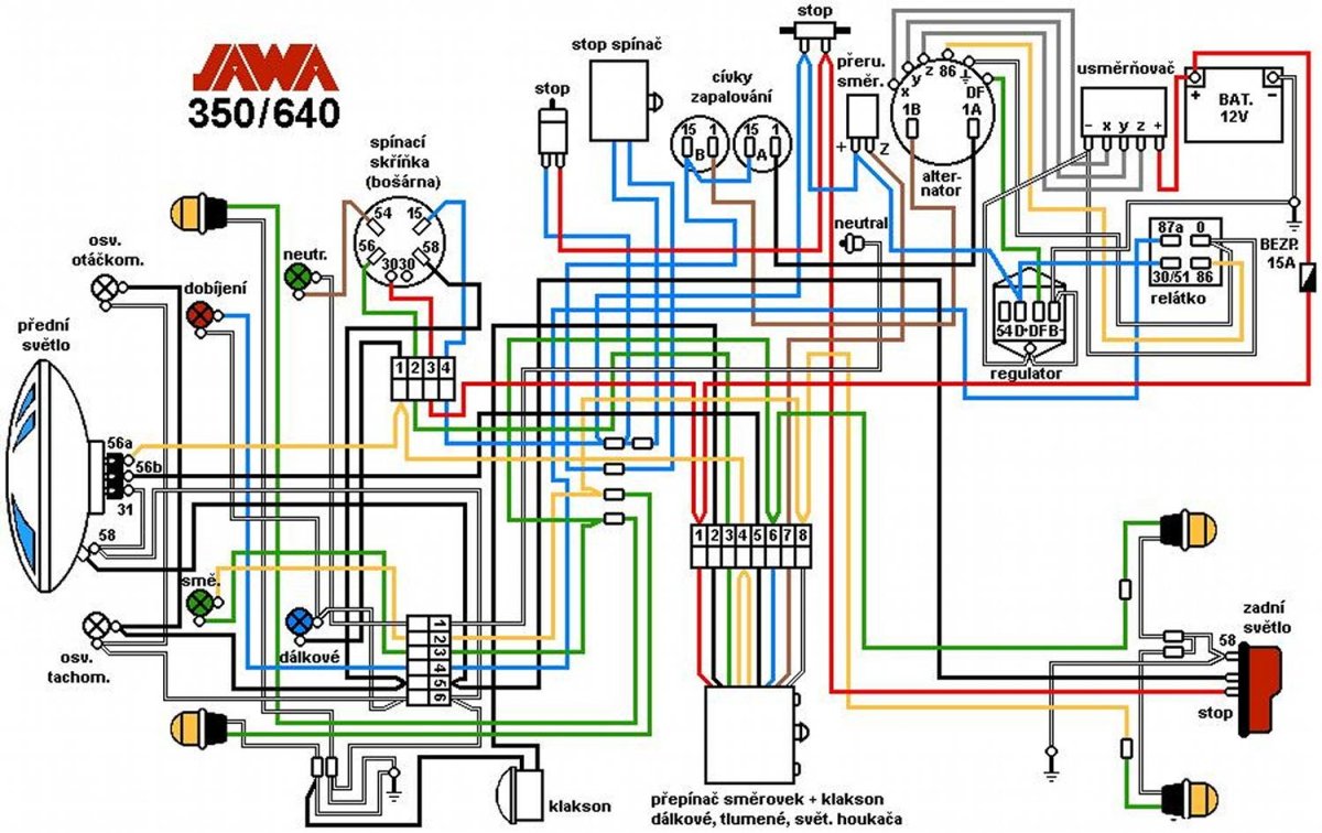 Схема электрооборудования Ява 638 12в