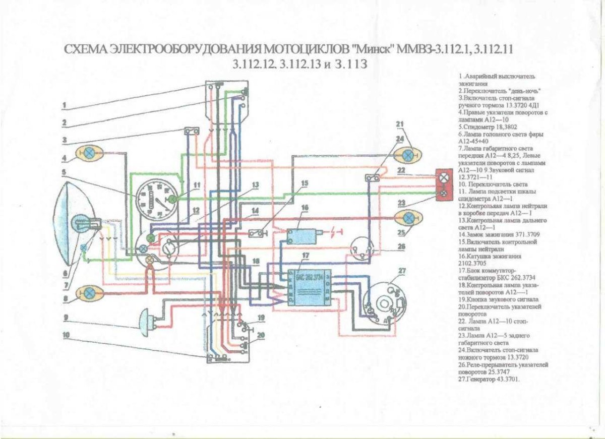 Схема электрооборудования мотоцикла Минск 3.112