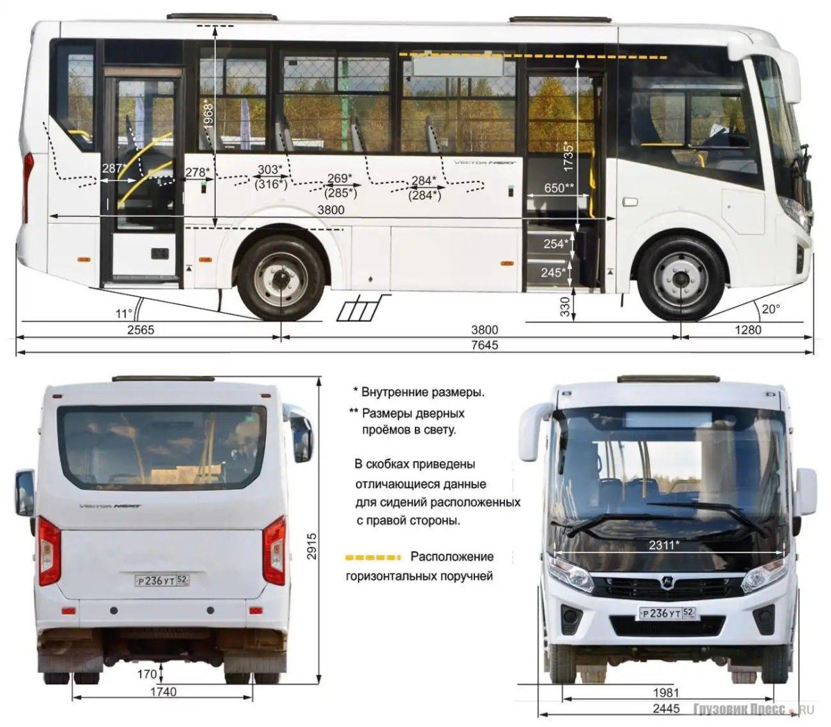 Автобус ПАЗ 3204 габариты