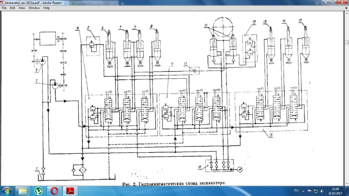 Схема гидравлики экскаватора ЭО 2621