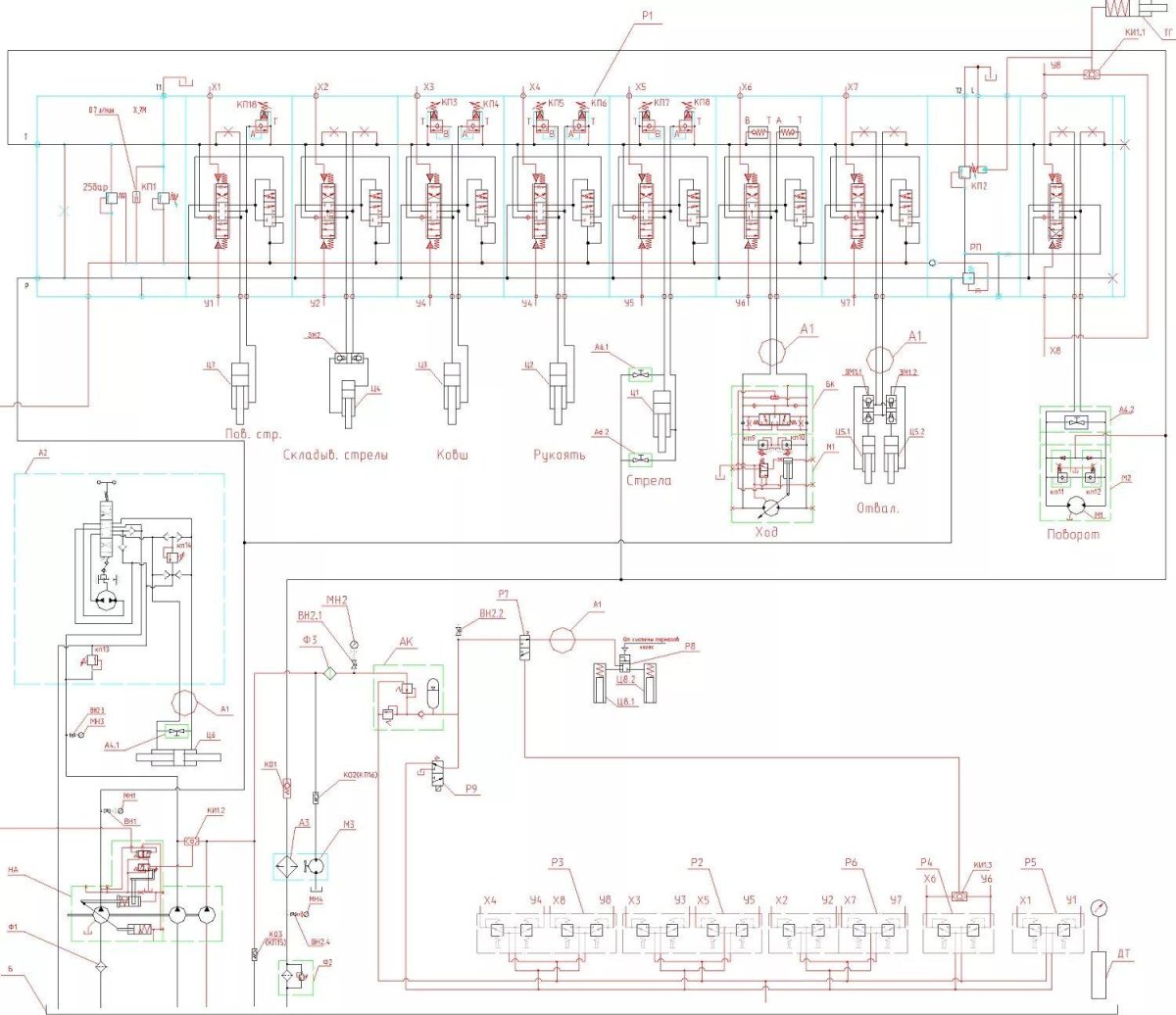 Гидравлическая схема экскаватора ек270