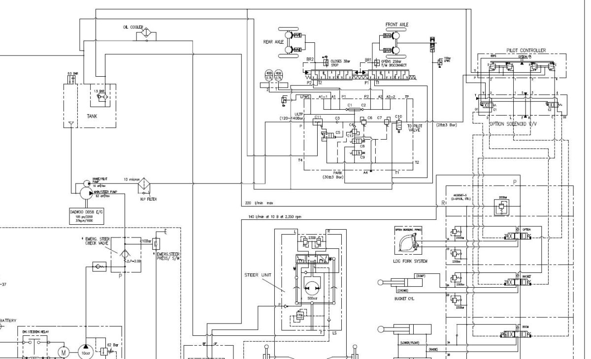 Гидросхема экскаватора Doosan dx160w