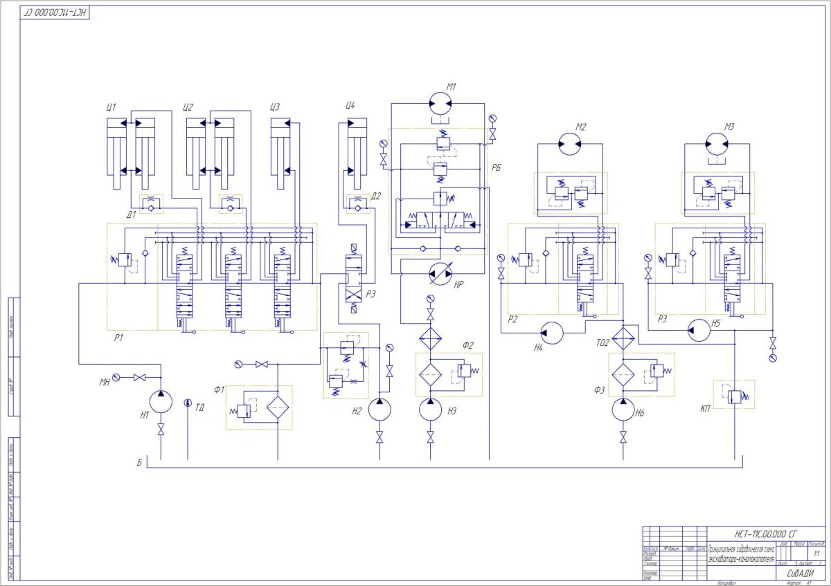 Принципиальная схема гидропривода станка