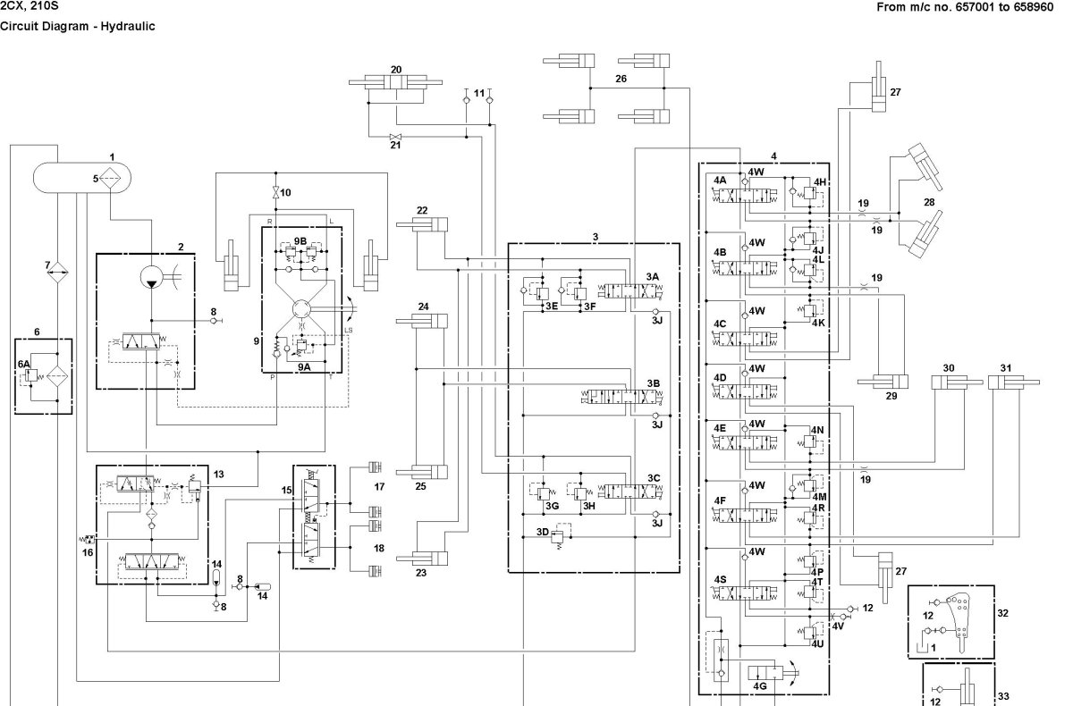 JCB 3cx схема гидравлики