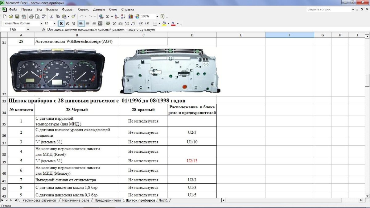 Схема щитка приборов Фольксваген т4