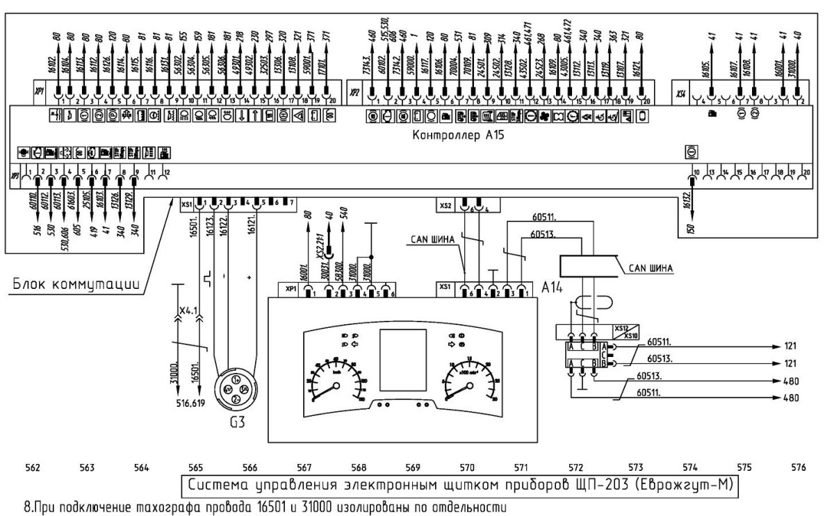 Схема электрическая приборной панели МАЗ