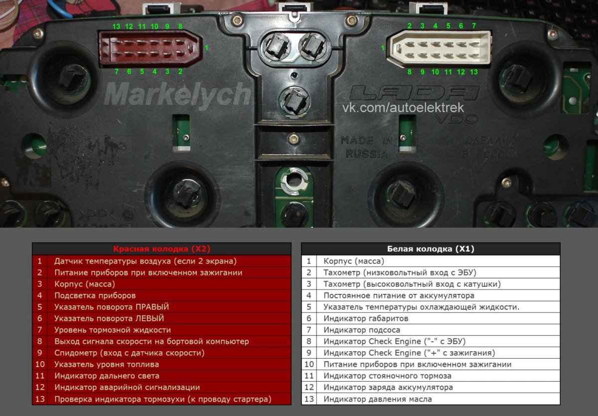 Распиновка приборной панели 2114