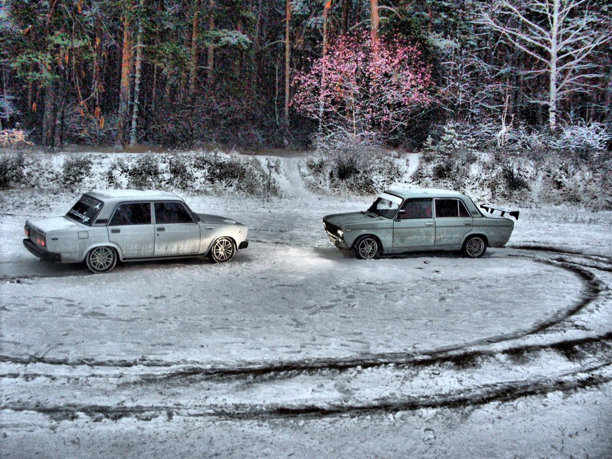 ВАЗ 2107 зимний дрифт ночь