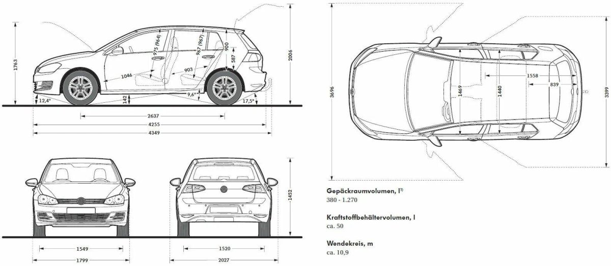 Гольф 7 габариты салона