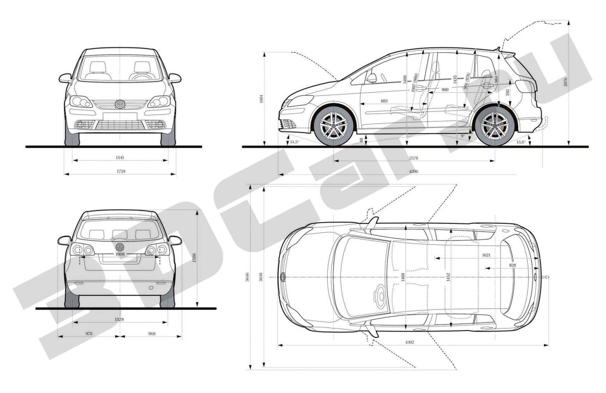 Габаритные Размеры Фольксваген гольф плюс