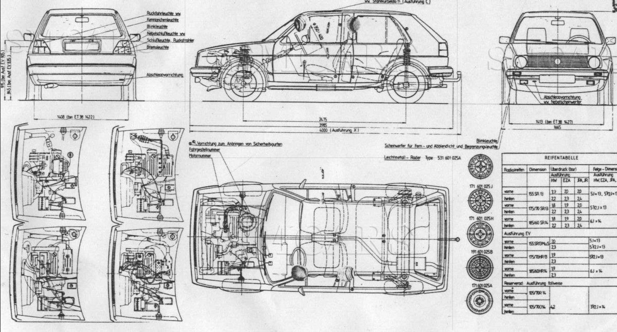 VW Golf mk2 чертежи