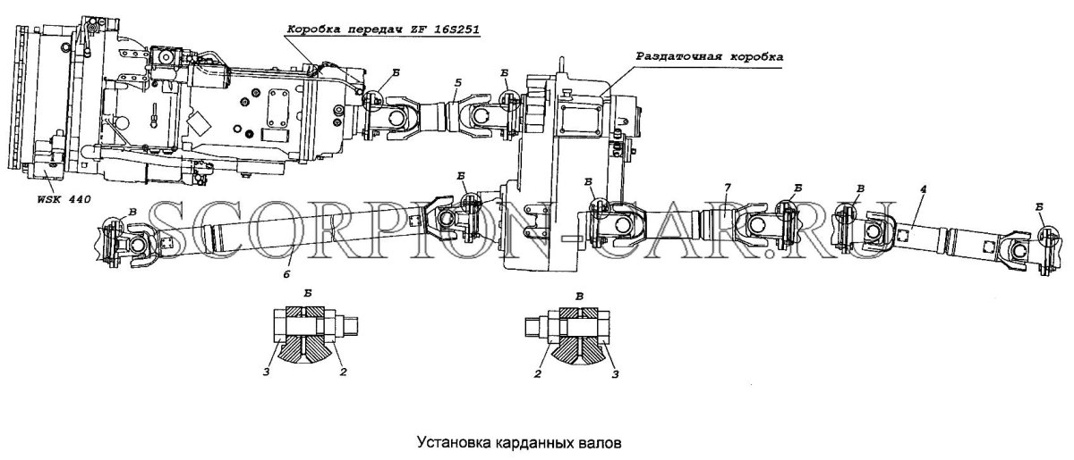 Схема карданов КАМАЗ 4310