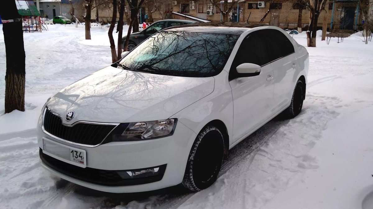 Шкода Рапид белая с черной крышей