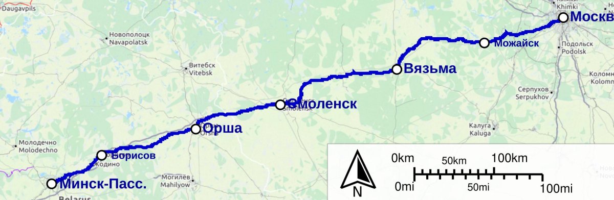 Маршрут железная дорога Москва Минск