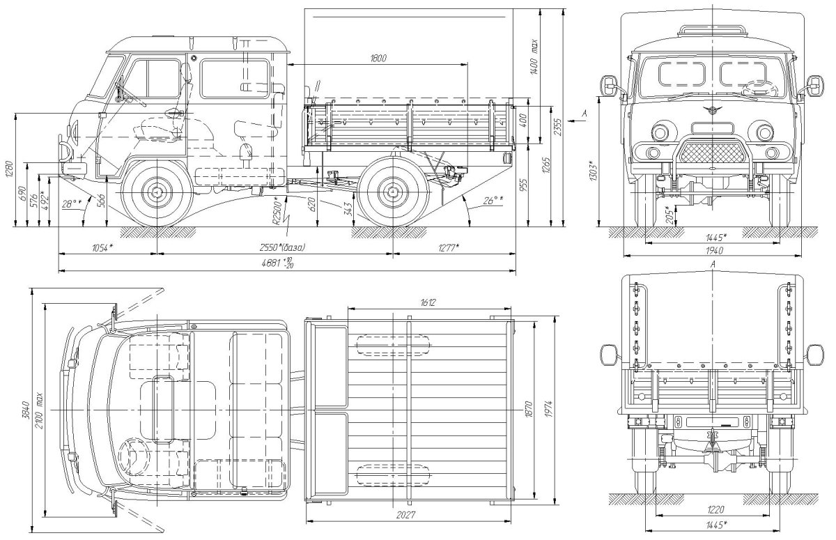 Габариты УАЗ 3303 бортовой