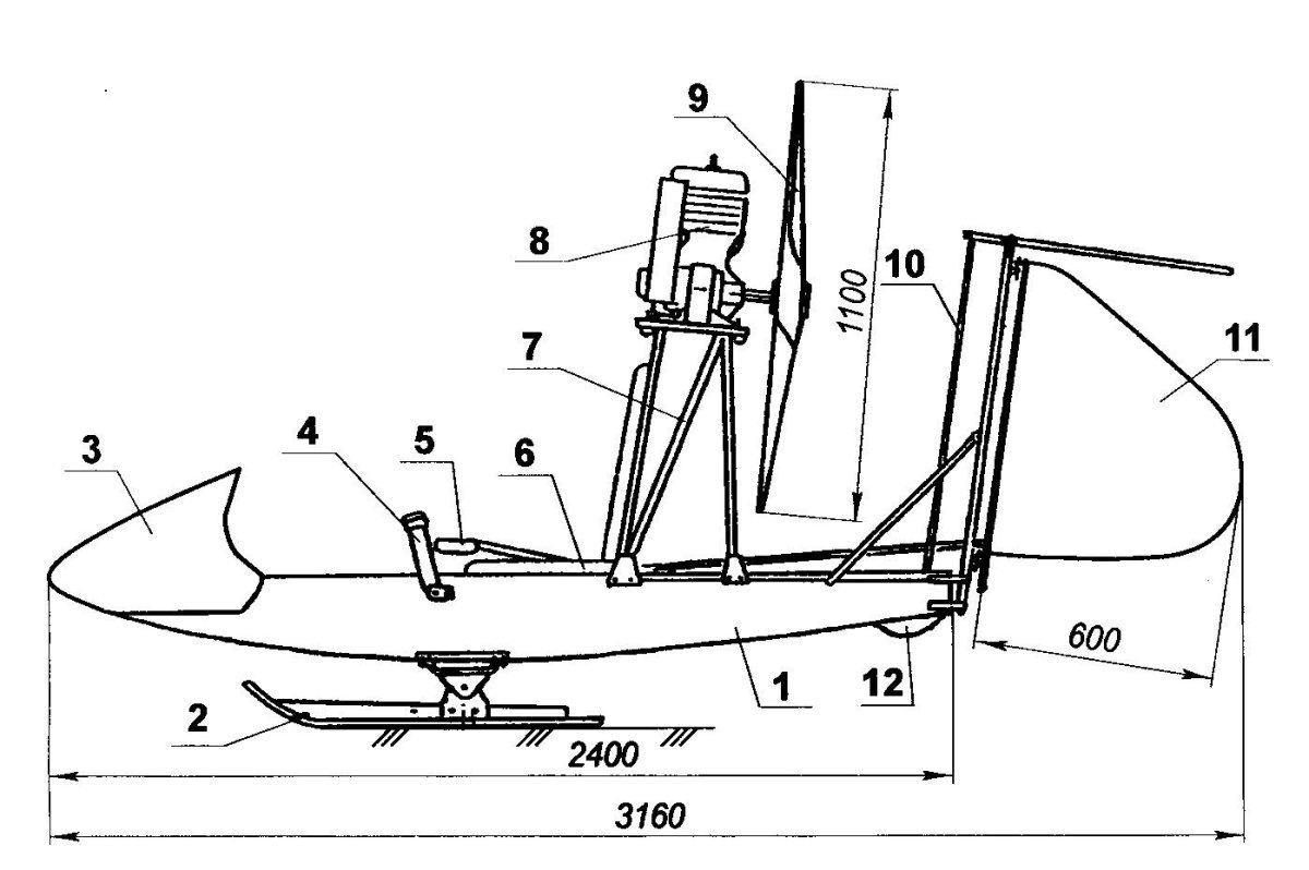 Самодельные аэросани с двигателем Лифан 6.5 л.с с винтом