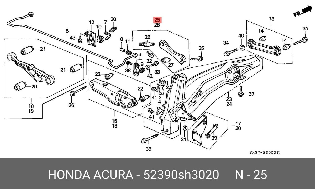 Схема задней подвески Хонда Цивик 4д 2008г