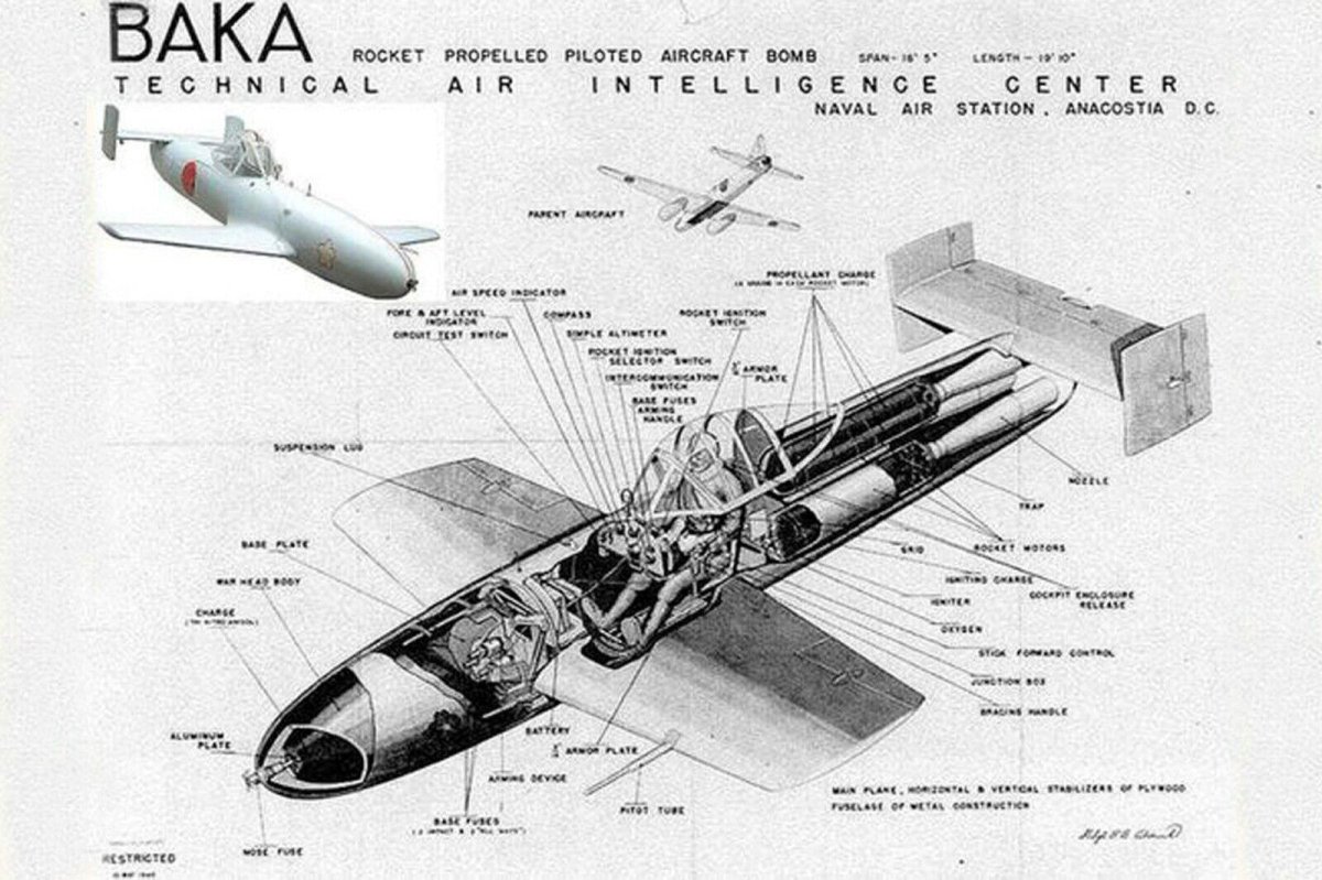 Японский самолёт-снаряд Yokosuka mxy7 Ohka («цветок Сакуры»)