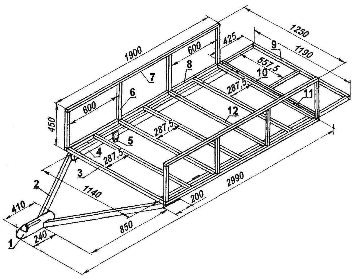 Чертёж прицепа для легкового автомобиля 3 метра