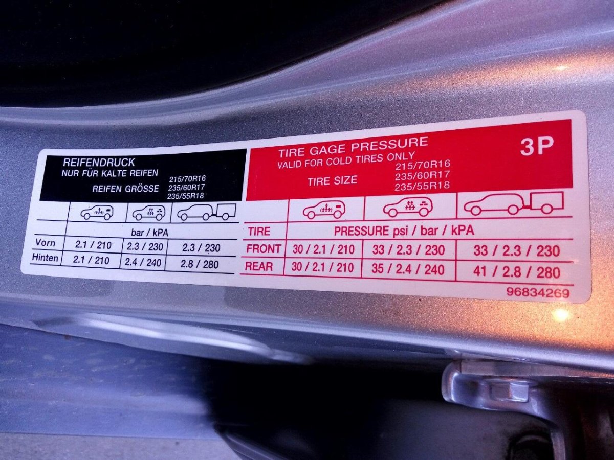 Табличка размеров колес Honda Accord 7