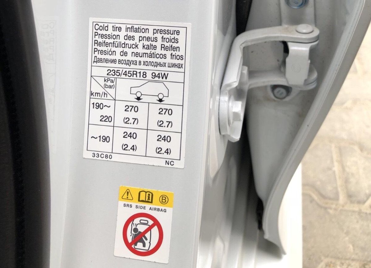 Табличка давления в шинах Тойота Камри 40