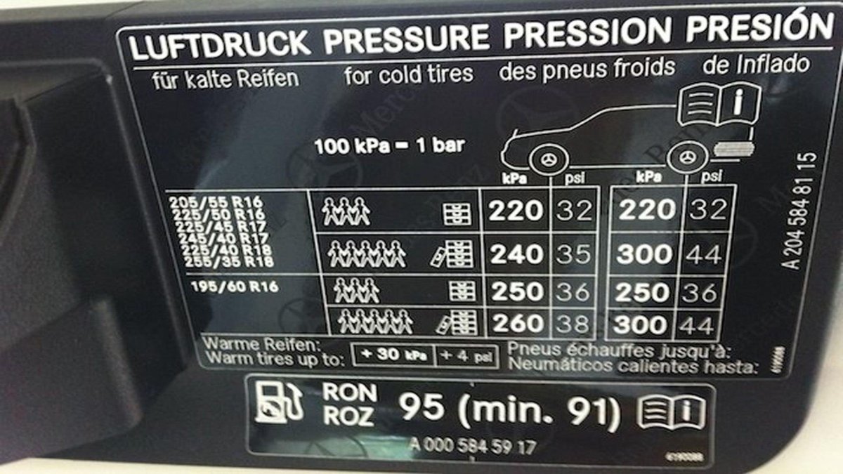 Табличка давления шин Mercedes gl w166