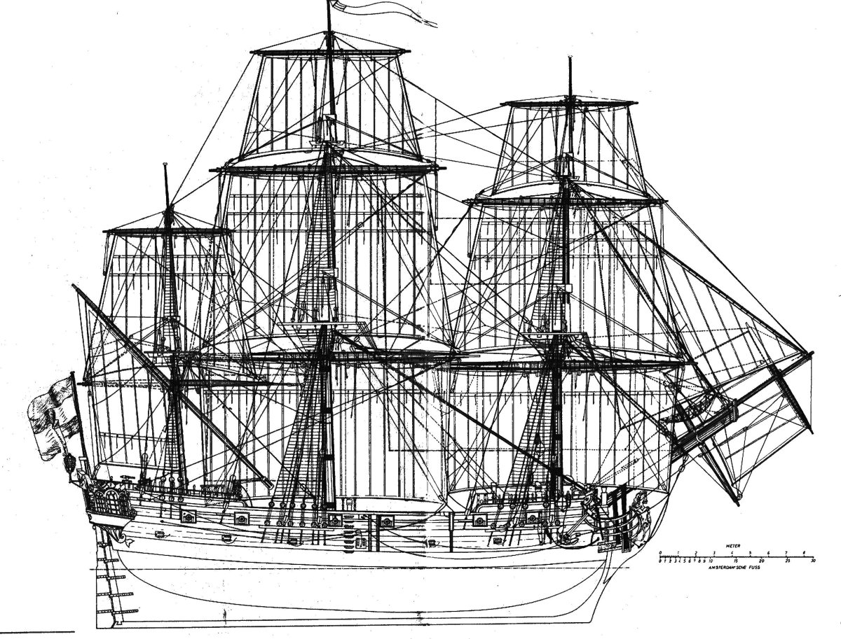 Парусный Фрегат 17 века чертёж