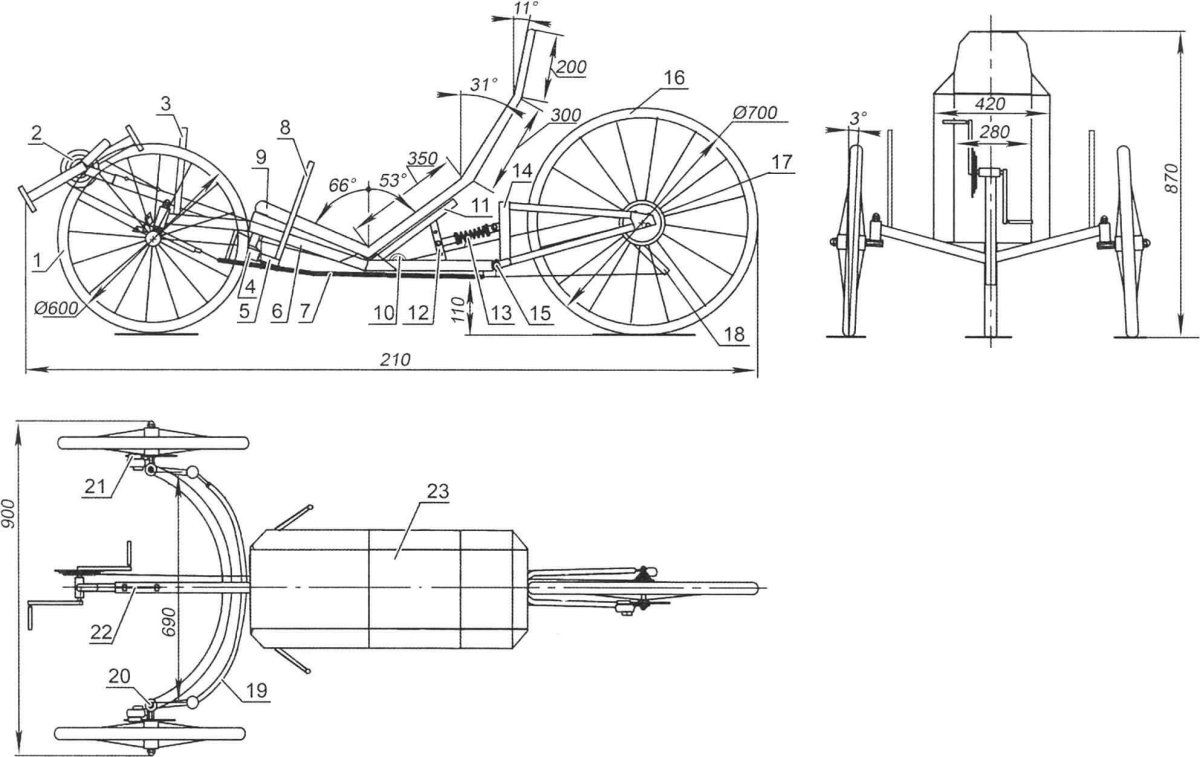 Велосипед лигерад 3 колёсный чертеж