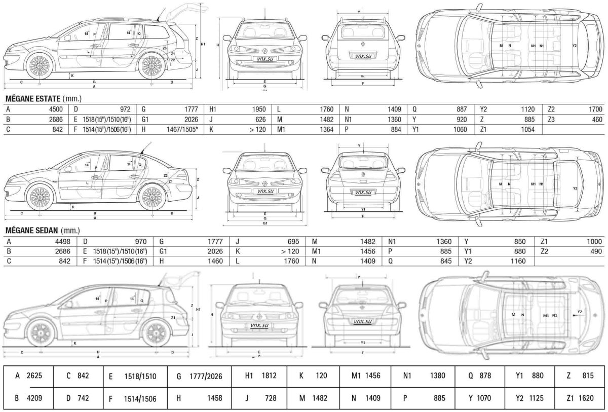 Габариты Рено Меган 2 седан