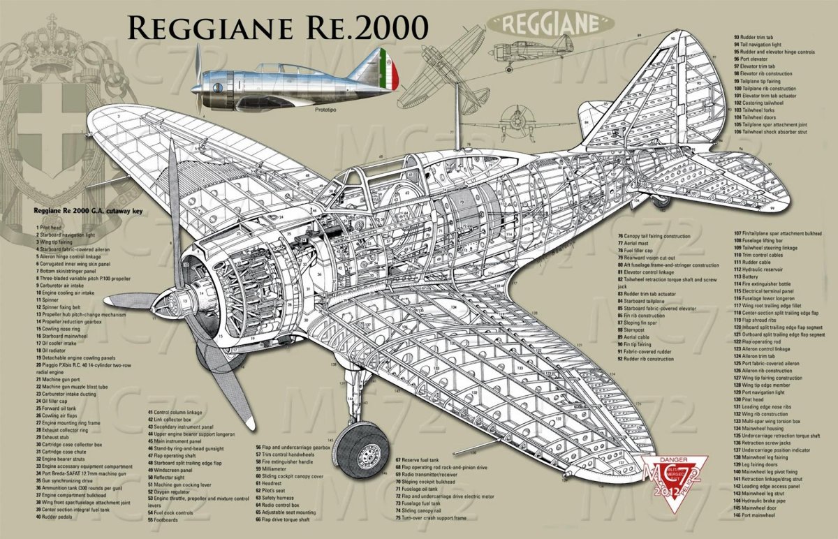 Чертежи Reggiane "re.2000 Falco", истребитель