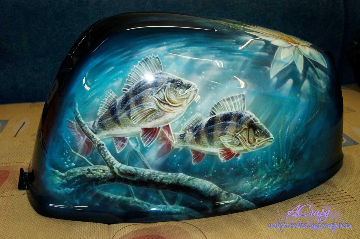 Аэрография на колпак лодочного мотора