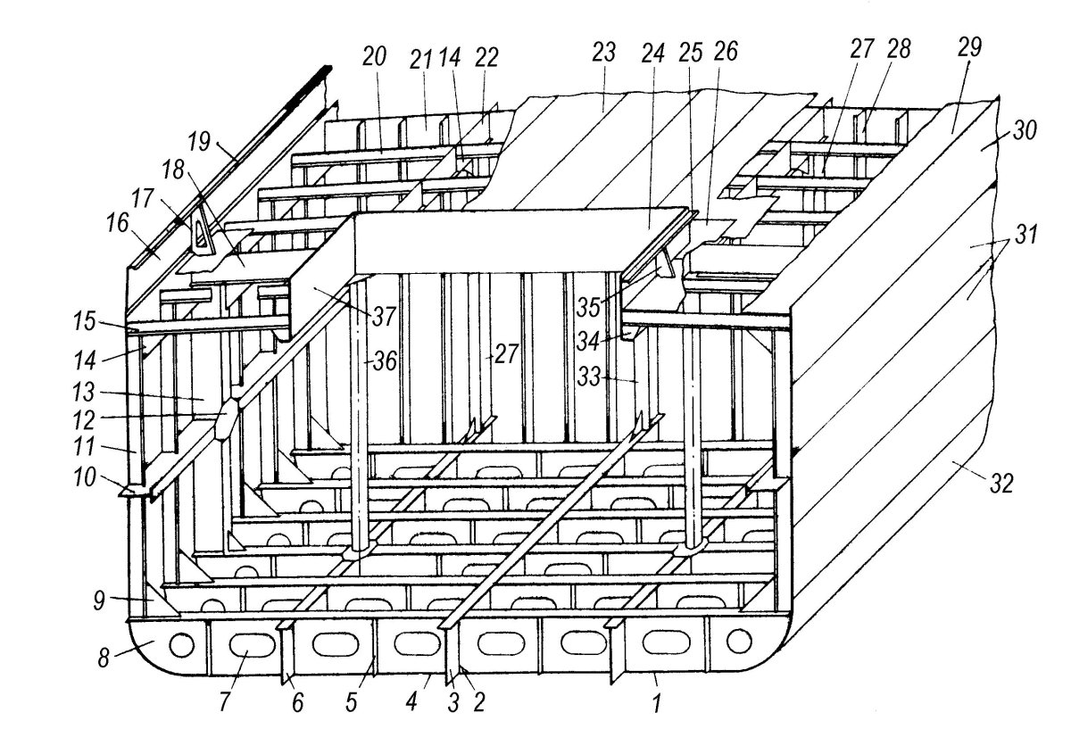 Поперечная система набора корпуса судна без двойного дна