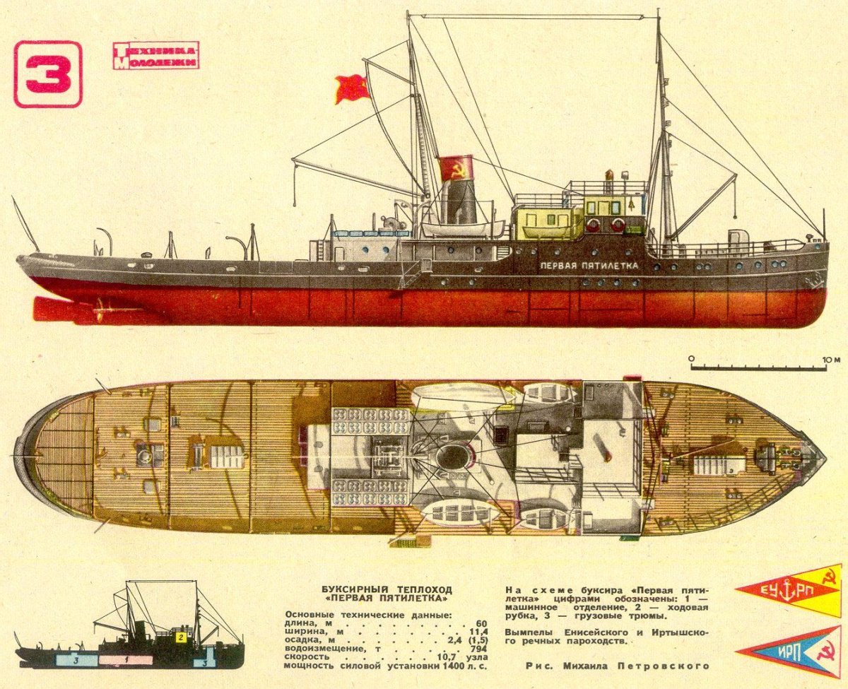 Буксирный теплоход первая пятилетка