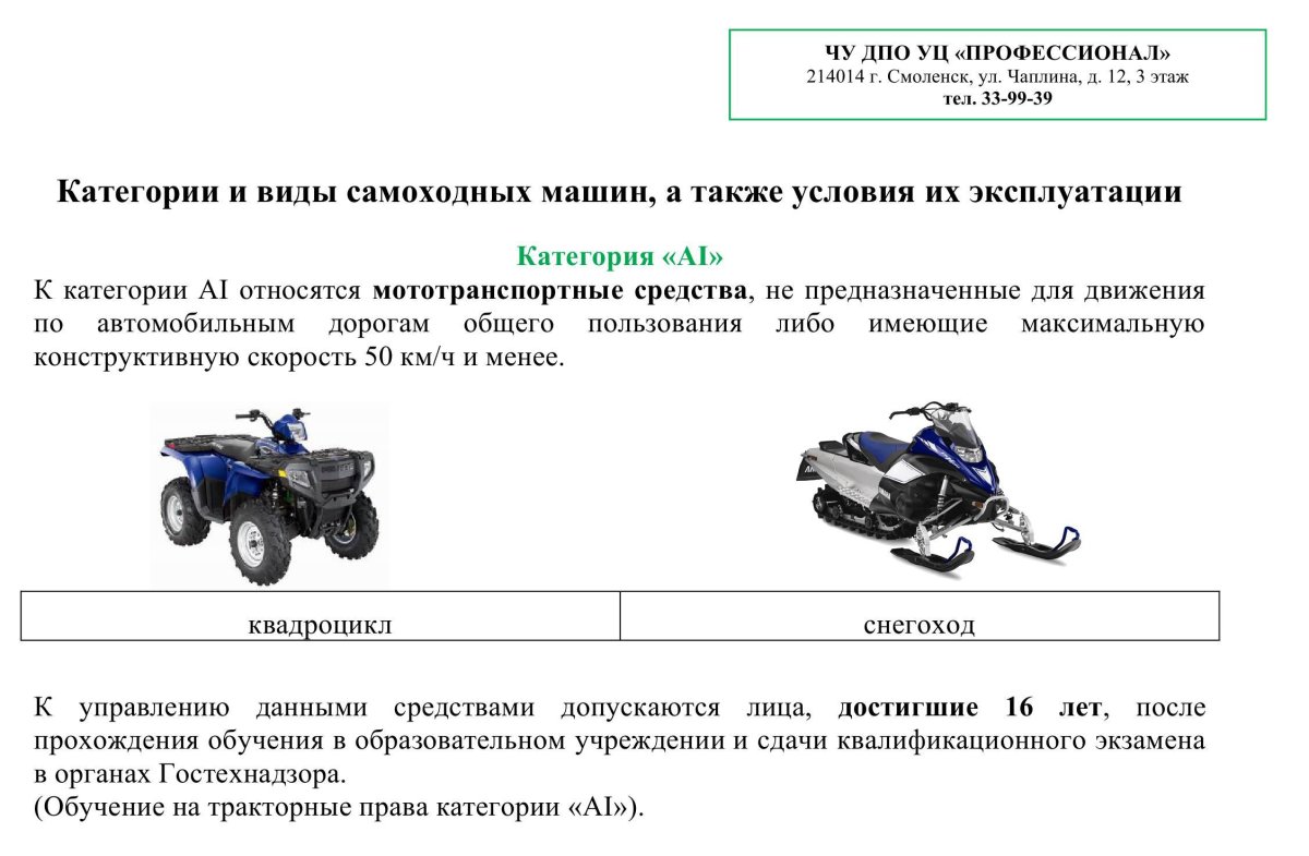 Водитель внедорожных мототранспортных средств категории а1