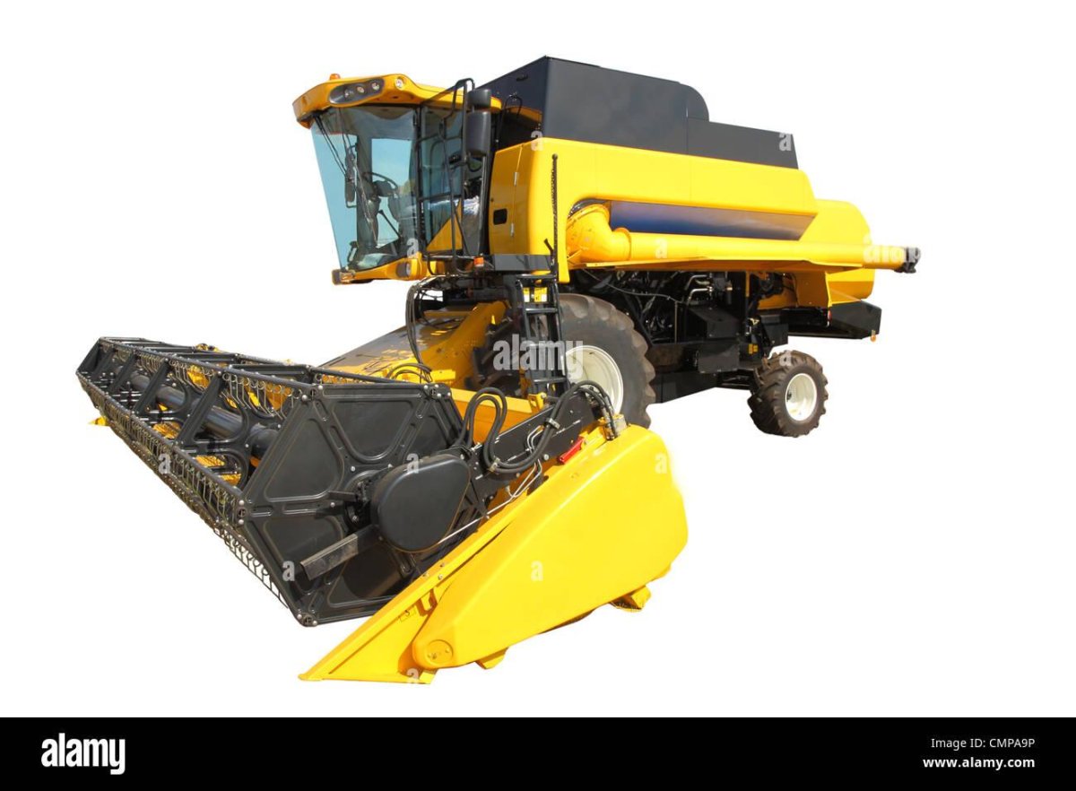Комбайн желтый на белом фоне